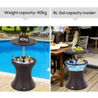 Outsunny PE Rattan Ice Bucket Table, Height Adjustable Liftable Outdoor Drinks Cooler, 52 cm Round Garden Beer Cocktail Table with Lid for Bar, Patio, Terrace, Brown(m-6)