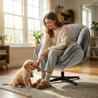 HOMCOM Moderner Wingback-Sessel, Samt-Armlehnsessel mit Vier-Sterne-Basis, S-Federn, 360° Drehfunktion, Grau(m-8)