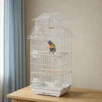 PawHut Jaula para Pájaros de Acero con Comederos Perchas Columpio y Bandeja Extraíble 50,5x41x104 cm Blanco(m-10)