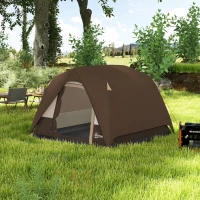 Outsunny 3-4 Person Camping Tent, Easy Set Up 3-4 Man Tent w/ Sewn-in Groundsheet, Waterproof Dome Tent w/ Mesh Windows, Brown(m-10)