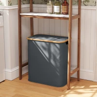 HOMCOM Panier à linge double pliable 80 L corbeille à linge sale avec couvercle, poignées rainurées, gris(m-8)