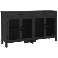 HOMCOM Buffet baixo móvel de arrumação 4 portas com prateleiras reguláveis e 2 gavetas estilo industrial 150 x 40 x 85 cm preto(m-1)