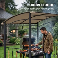 Outsunny 2.2 x 1.5 m BBQ Grill Gazebo Tent, Garden Grill with Metal Frame, Curved Canopy and 10 Hooks, Outdoor Sun Shade, Khaki(m-7)