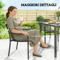 Outsunny Set di 4 Sedie da Patio Impilabili, Sedie da Pranzo per Esterni con Schienale Curvo, Seduta con Listelli e Braccioli(m-8)