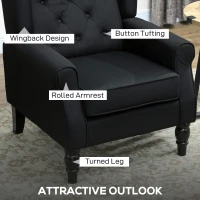 HOMCOM Wingback Accent Chair, Faux Linen Armchair with Thick Spring Cushion, High Back, Solid Wood Legs, Retro Button Tufted Reading Chair for Living Room, Bedroom, Black(m-4)