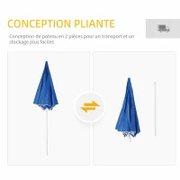 Outsunny Parasol de plage Ø 2,2 x 2,2 cm protection UV sac transport, sardines et lestage intégrés bleu(m-6)
