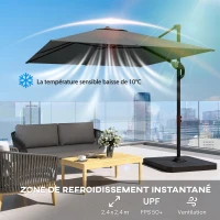 Outsunny Parasol déporté carré parasol de jardin extérieur pied et dalles de lestage mât aluminium protection UV50+2,4x2,4m gris(m-5)