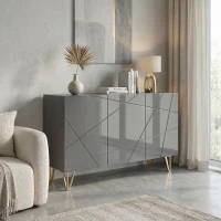 HOMCOM Modern Luxe High Gloss Sideboard, with Hairpin Legs, Grey(m-10)