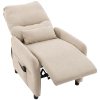 HOMCOM Fotoliu relax cu masaj & încălzire, funcție de înclinare, 2 buzunare laterale și suport pentru picioare extensibil, Bej(m-1)