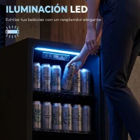 HOMCOM Frigorífico de Bebidas 70 L con Puerta de Vidrio Doble Iluminación LED 2 Estantes Ajustables para 70 Latas(m-7)