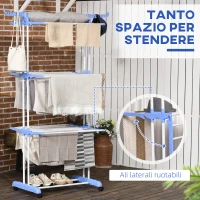 HOMCOM Stendibiancheria Pieghevole a 4 Livelli con Ali Girevoli e 4 Ruote, in Acciaio e PP, 73x64x177 cm, Bianco e Argento(m-4)