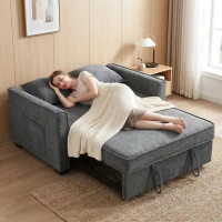 HOMCOM Sofá-Cama 2 Lugares 3 em 1 com Encosto Ajustável Bolsos Laterais 2 Almofadas para Sala Cinzento Escuro(m-8)