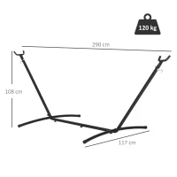 Outsunny Soporte para Hamaca de Metal Ajustable y Resistente para Interior y Exterior 290x117x108 cm Negro(m-3)