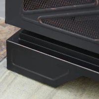 Outsunny Metal Firepit Outdoor 2 in 1 Square Fire Pit Brazier w/ Grill Shelf, Lid, Poker for Backyard, Camping, BBQ, Bonfire, Wood Burning Stove, 66 x 66 x 66cm, Black(m-8)