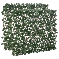 Outsunny Haie artificielle feuilles murale brise-vue 2 panneaux longueur ajustable 295 x 70 cm treillis extensible en PE vert(m-1)