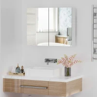 HOMCOM Spiegelschrank Badschrank mit zwei Türen Hängeschrank Badezimmerspiegel Badmöbel Mehrzweckschrank für Badezimmer Soft-Close-Funktion MDF Weiß 80 x 15 x 60 cm(m-2)