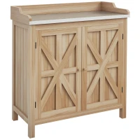 Outsunny Table de rempotage armoire de rangement avec 2 étagères, plateau galvanisé patins antidérapants en bois sapin(m-1)