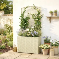 Outsunny Jardinera con Enrejado de Ratán Jardinera Exterior Grande con Macetero para Plantas Trepadoras 80x30x163 cm Beige(m-10)