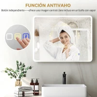 HOMCOM Espejo de Baño con Luz LED 90x70 cm con Bluetooth 3 Colores de Luz Función Antivaho Función de Memoria IP44(m-7)