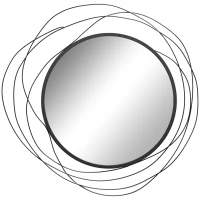 HOMCOM Espelho Redondo em Metal Aramado Preto Decoração Estilo Moderno Diâmetro Φ65 cm(m-1)