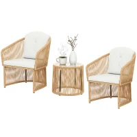 Outsunny Salon de jardin extérieur en résine tressée 2 personnes, table de jardin extérieure avec 2 chaises avec coussins, crème(m-13)