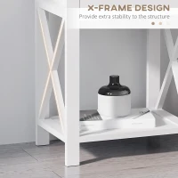 HOMCOM End Table, Sofa Side Table with Drawer X Bar Bottom Storage Shelf, Nightstand Bedside Table for Bedroom or Living Room White(m-6)