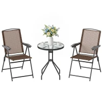 Outsunny Tavolino con 2 Sedie Set Mobili 3pz Pieghevole Regolabile Esterno Textilene Marrone(m-1)