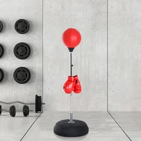 HOMCOM Punching Ball de Podea cu Înălțime Reglabilă, Mănuși de Box și Bază Reîncărcabilă, 43x43x126-144 cm, Roșu(m-10)