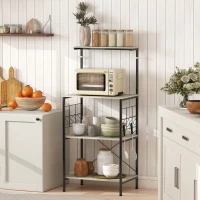 HOMCOM Estante de cozinha, suporte para micro-ondas, com painel gradeado, 8 ganchos, 60 x 42 x 134,5 cm, carvalho(m-2)