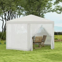 Outsunny Gartenpavillon, 6-eckig, Netzvorhänge, Metallgestell, 3,94x3,412x2,5m, Creme(m-10)