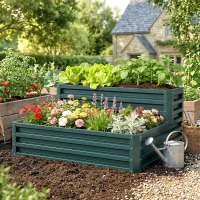 Outsunny Carré potager de jardin fond ouvert 2 étages pour herbes légumes fruits fleurs 120 x 101 x 58 cm vert(m-14)