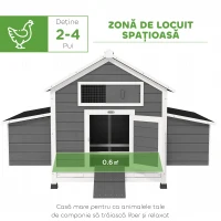 PawHut Coteț de exterior din lemn cu 2 cuiburi, tavă detașabilă și acoperiș din asfalt, gri(m-4)