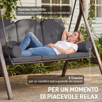 Outsunny Dondolo da Giardino 3 Posti con Tetto Regolabile, Portabicchieri e Cuscini, 208x120x172 cm, Grigio(m-6)