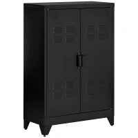 HOMCOM Aktenschrank Metallschrank Mehrzweckschrank mit magnetischer Lamellen-Doppeltür Verstellbarer Einlegeboden Büroschrank Aufbewahrungsschrank für Arbeitszimmer Wohnzimmer 75 x 33 x 110 cm Schwarz(m-1)