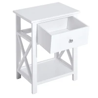 HOMCOM End Table, Sofa Side Table with Drawer X Bar Bottom Storage Shelf, Nightstand Bedside Table for Bedroom or Living Room White(m-9)