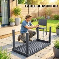 Outsunny Conjunto de Mesa y Sillas Jardín con Mesa de Tablero Ranurado y 4 Sillas Apilables para Terraza Patio Gris(m-7)