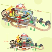 AIYAPLAY Conjunto de Ferrovia em Madeira, 79 Peças, 4 Níveis, Elevador, Guindaste, Expansível, Colorido(m-3)