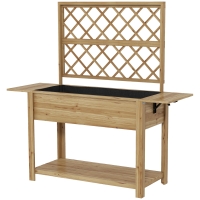 Outsunny Strat de Grădină Înălțat cu Grilaj pentru Plante, Jardinieră Înălțată cu Rafturi Laterale Pliabile, 243.5x192x195 cm, Gri