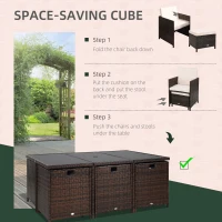 Outsunny 10 Seater Rattan Cube Garden Furniture Set with Parasol Hole, Rattan Dining Set with Cushions, Outdoor Dining Table and Chairs with Rectangular Glass Top Table for Patio, Mixed Brown(m-4)