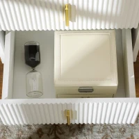 Set of 2 Elegant Fluted Bedside Table - White/Gold-Tone(m-9)
