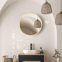kleankin Runder Wandspiegel für Bad, Schlafzimmer, Flur, Metallrahmen, Farbe: Gold, Ø50 cm(m-10)
