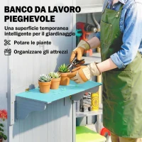 Outsunny Casetta Porta Attrezzi in Legno di Abete con 3 Ripiani e Banco da Lavoro Ribaltabile, 77x52.5x178 cm, Grigio(m-4)