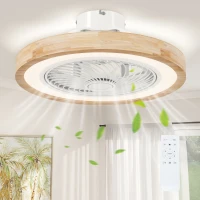 HOMCOM Ventilateur de plafond réversible avec lumière et télécommande 6 vitesses, minuterie, luminosité réglable, bois naturel(m-12)