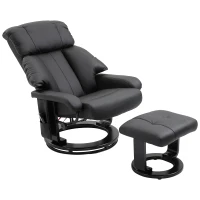 HOMCOM Poltrona Relax com Pufe Poltrona de TV Giratória com Função de Massagem Reclinável Poltrona de Massagem com Controle Remoto Bolso Lateral Poltrona de Couro Sintético para Sala de Estar Preto(m-7)