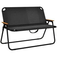 Outsunny Scaun de Camping Dublu pentru 2 Persoane, Pliabil, din Oțel și Țesătură Oxford, 108x65x73cm, Negru(m-11)