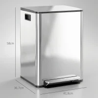HOMCOM Bidone Immondizia a 2 Sezioni da 20L a Pedale con Coperchio Silenzioso, in Acciaio Inox e PP, 41.8x36.7x58 cm(m-3)