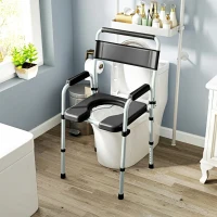 HOMCOM Scaun WC Pliabil și Reglabil cu Brațe și Spătar, din Oțel și Piele PU, 52.5x46x81.5-97 cm, Negru(m-8)