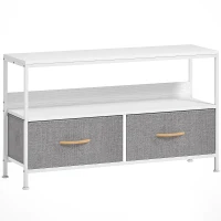 HOMCOM Mueble de TV con Estante y 2 Cajones de Tela Plegables para Televisores hasta 47 Pulgadas Largo de 98 cm Blanco y Gris(m-1)