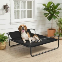 PawHut Lit surélevé pour chiens animaux de compagnie avec appui-tête tissu micro-perforé 106 x 81 x 33 cm noir(m-2)