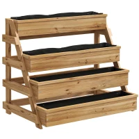 Outsunny Fioriera Rialzata a 4 Livelli con Fori di Drenaggio e Tessuto non Tessuto, in Legno di Abete, 75x57x60.5 cm(m-1)